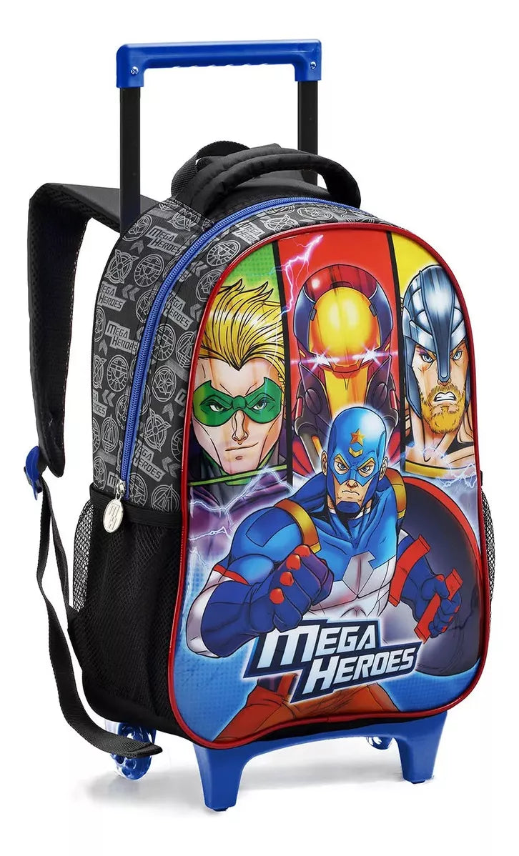 Kit Mochila Masculino Escola Infantil Rodinha Desenho Do Tecido herois