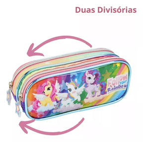 Kit Mochila Escolar Rodinha Infantil Unicórnio Menina