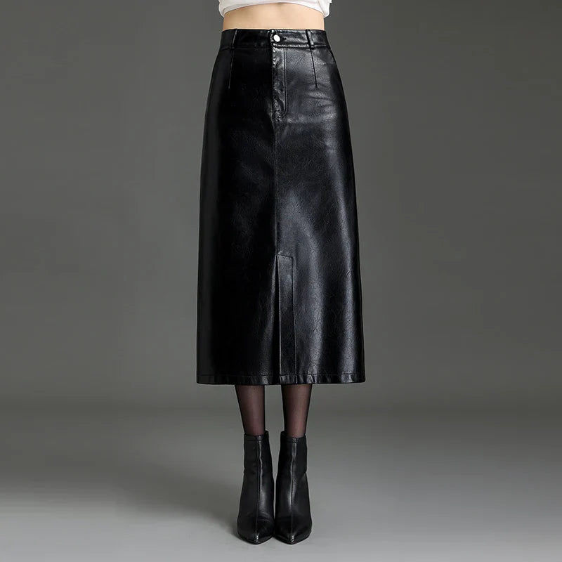 Saia Longa Feminina em Couro Genuino - Key Alve