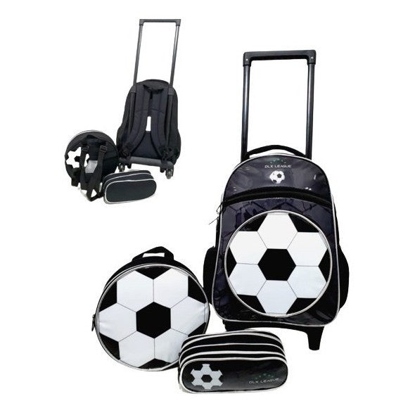 Kit Mochila Escolar Infantil Menino Rodinha Lancheira Estojo Bola