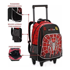 Kit Mochila Escolar Infantil Menino Rodinha Lancheira Estojo Aranha vermelho