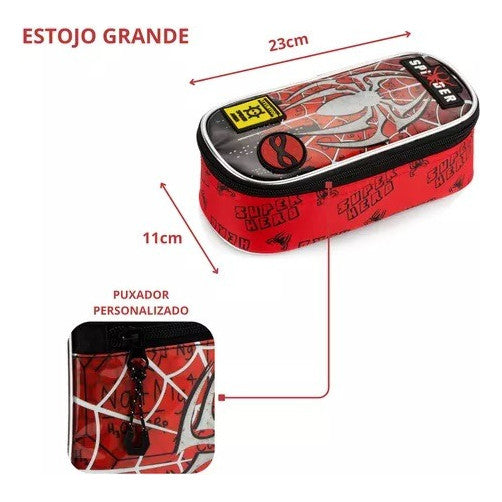 Kit Mochila Escolar Infantil Menino Rodinha Lancheira Estojo Aranha vermelho