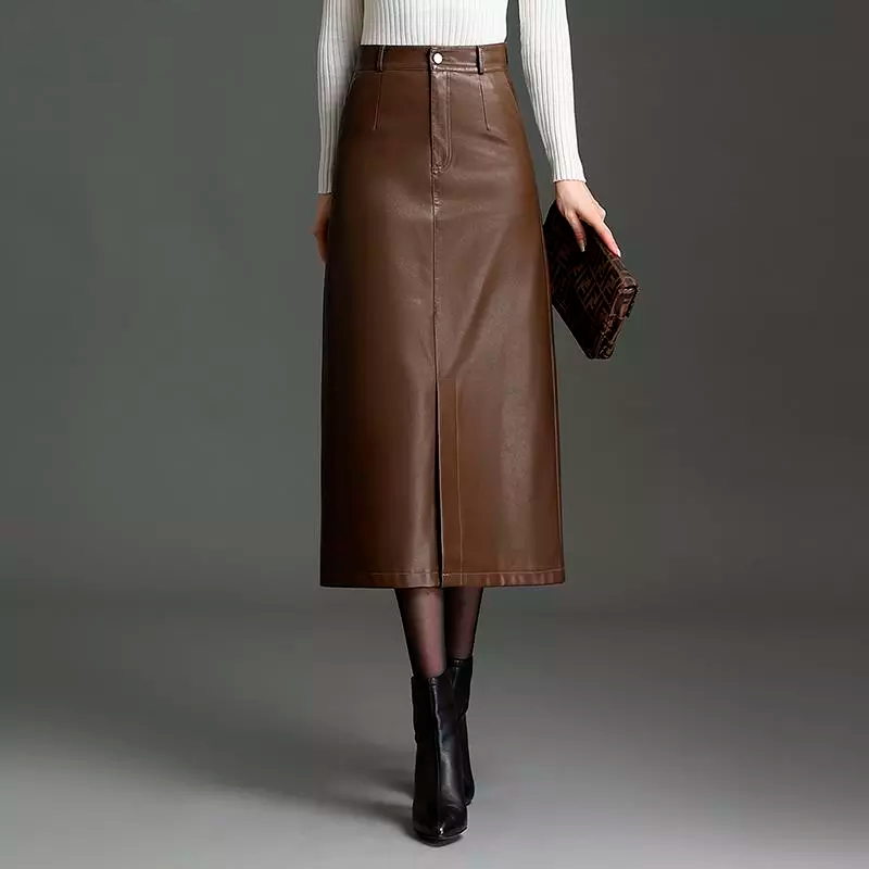 Saia Longa Feminina em Couro Genuino - Key Alve