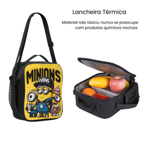 Kit Escolar Minions em Nylon - Mochila, Lancheira e Estojo