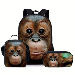 Kit Escolar Mochila Macaco - Mochila, Lancheira e Estojo