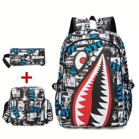 Kit Mochila Escolar Tubarão - Mochila, Lancheira e Estojo