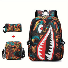 Kit Mochila Escolar Tubarão - Mochila, Lancheira e Estojo