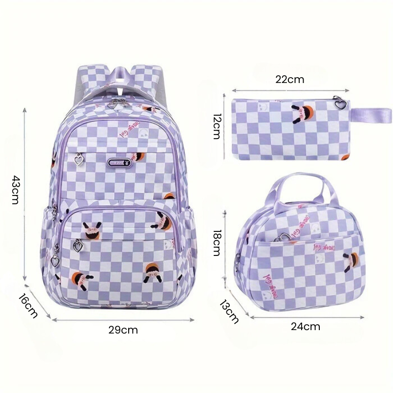 Kit Mochila Escolar Xadrez - Mochila, Lancheira e Estojo