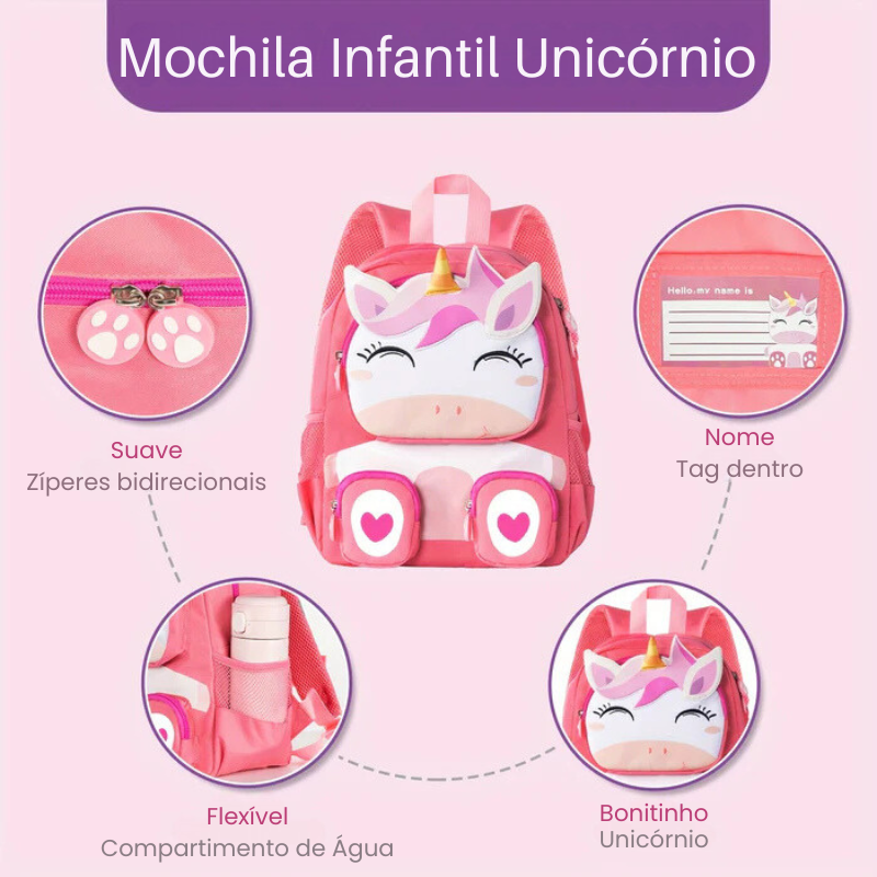 Mochila Infantil Unicórnio - Grande Capacidade e Impermeável