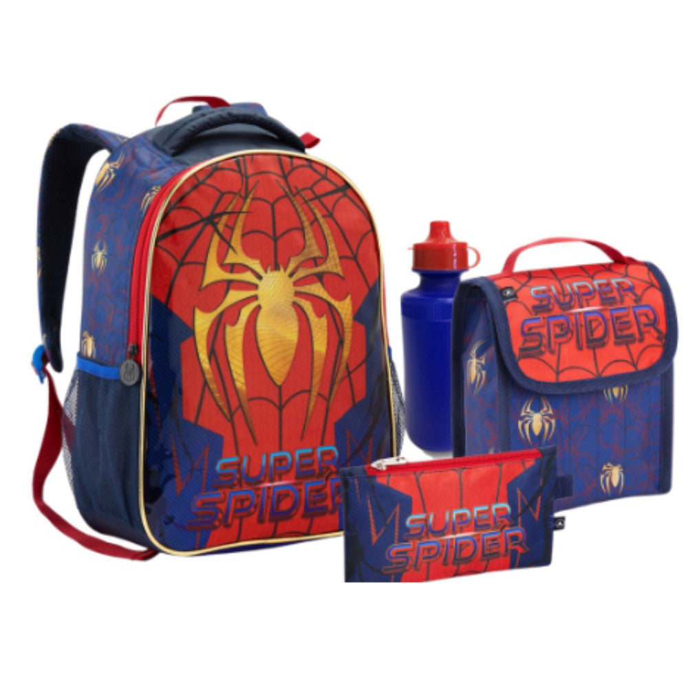 Mochila Infantil Menino Kit 5 peça Escolar Homem Aranha  Dinossauro Grande Reforçado com Lancheira Estojo Garrafinha